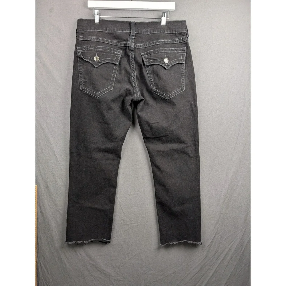 True Religion Ricky Relaxed Straight Black Jeans Raw Hem Mens 34